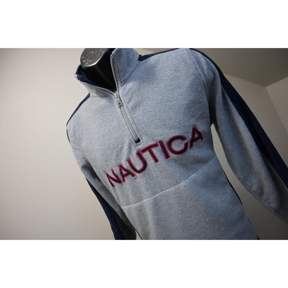 Nautica 1/4 Zip Pullover Fleece Sweater‎ Gray Casual Mens Size Small